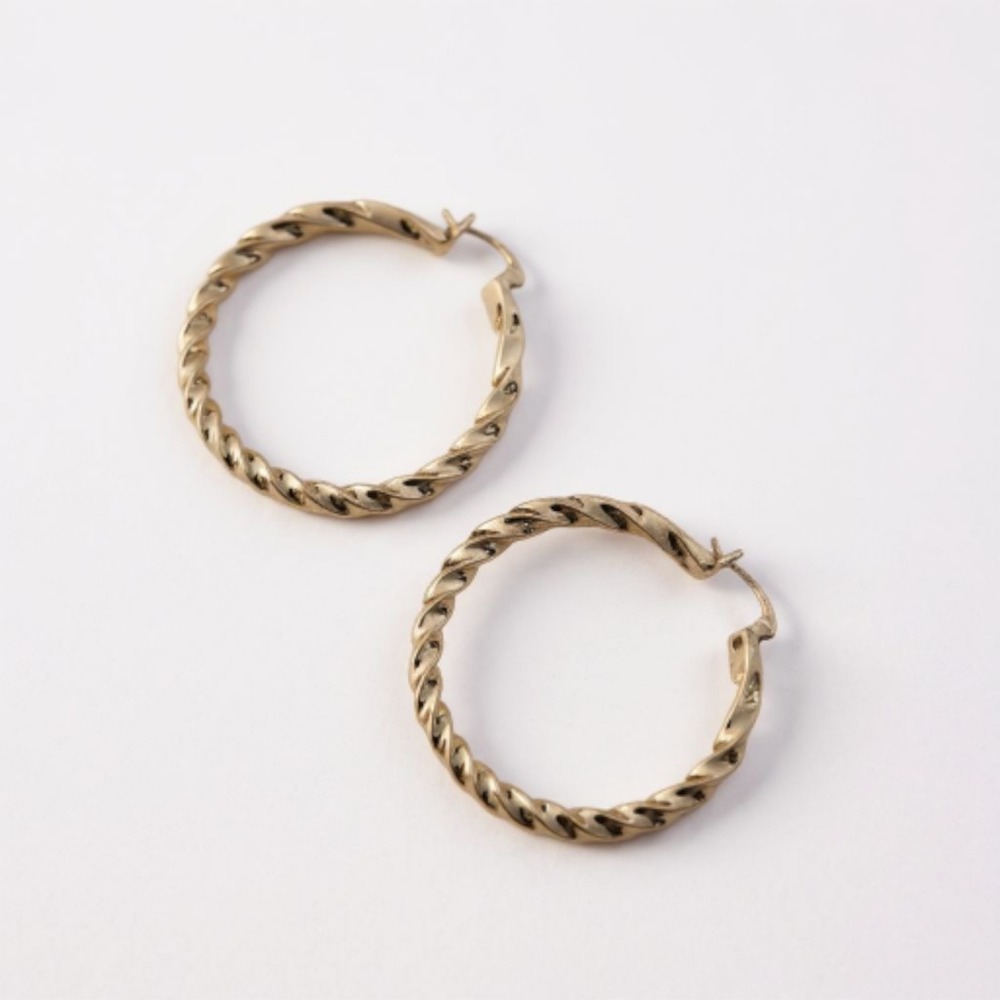 Rumored Twisted Hoop Earrings Gold Tone Metallic Textured Classic